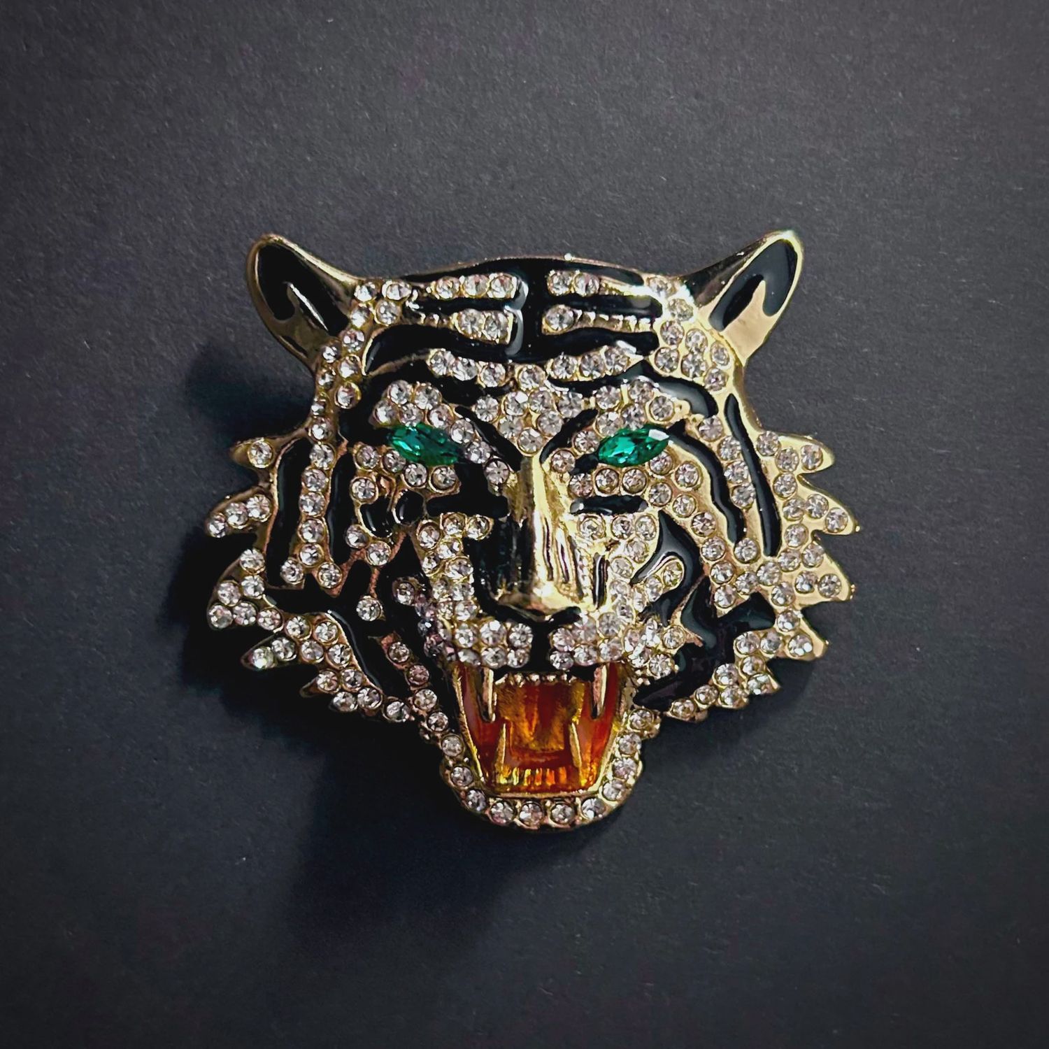 Tiger Brooch in Enamel &amp; Rhinestone