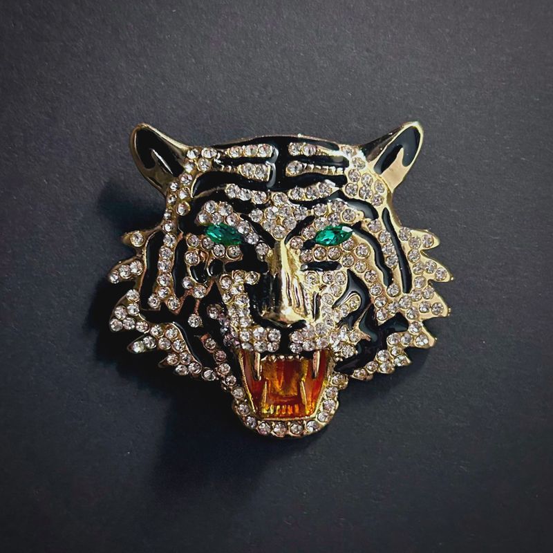 Tiger Brooch in Enamel &amp; Rhinestone