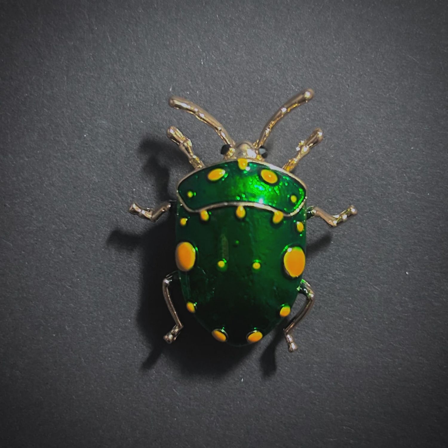 Yellow &amp; Green Cloisonné Enamel Beetle Brooch