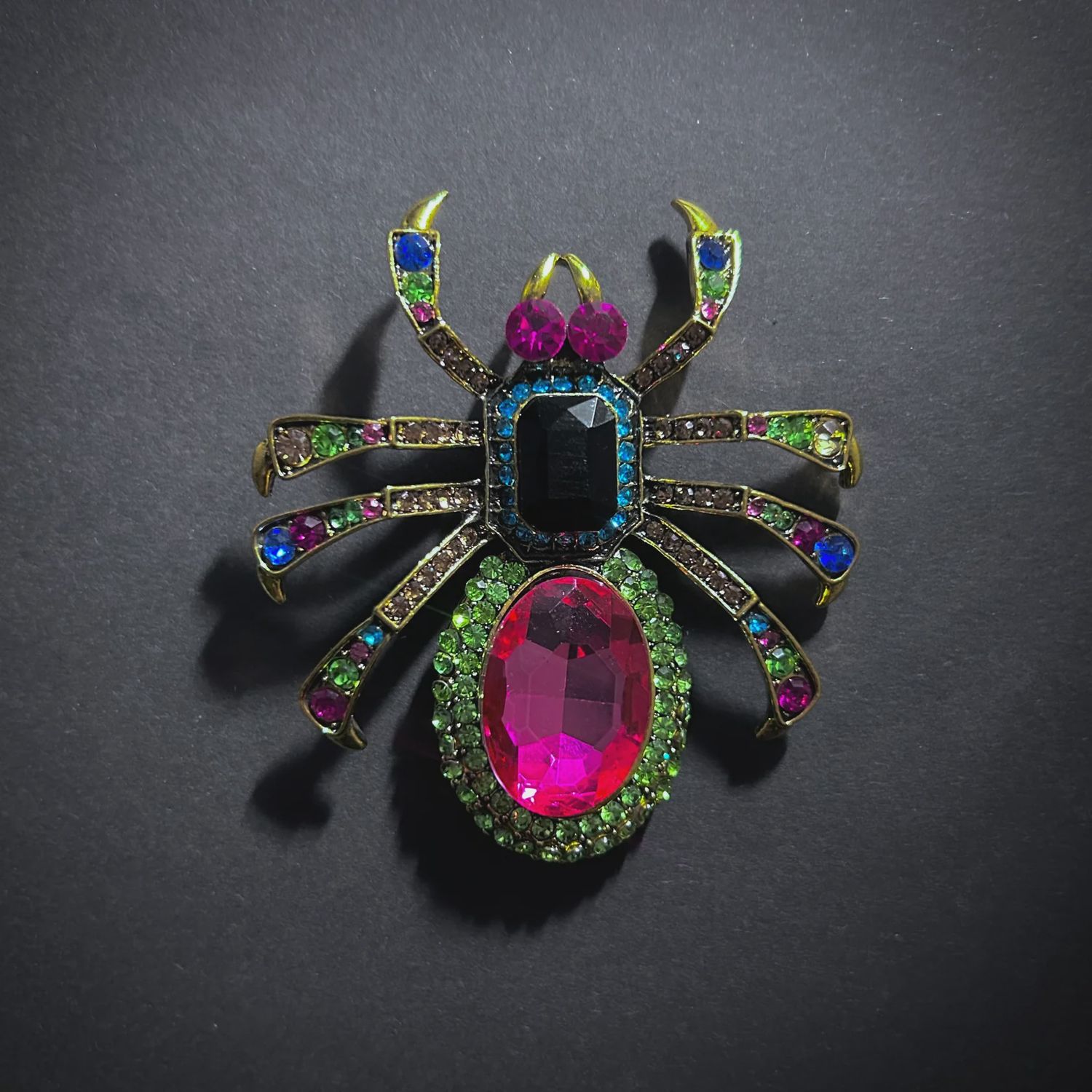 Multi-Color Rhinestone Spider Brooch