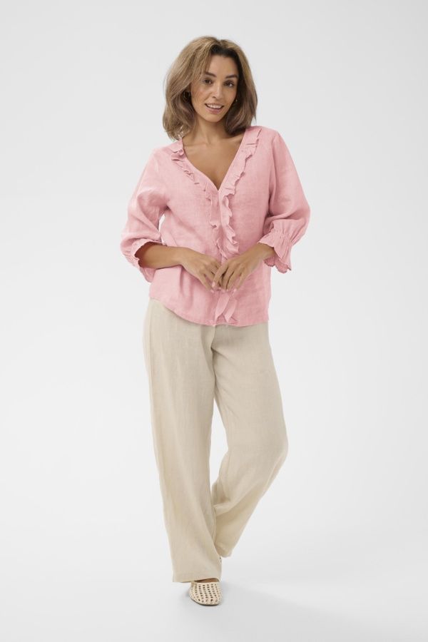 Bellis frill linen blouse pink