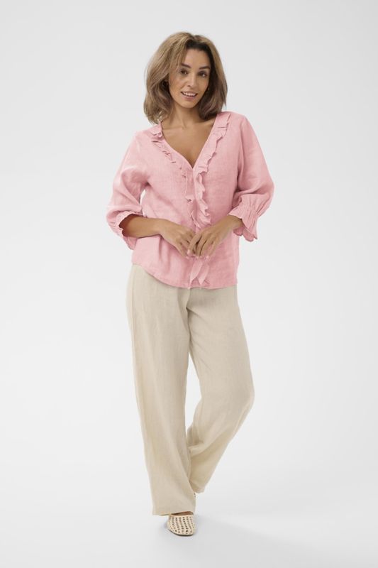 Bellis frill linen blouse pink