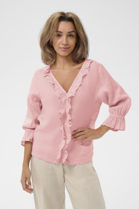 Bellis frill linen blouse pink