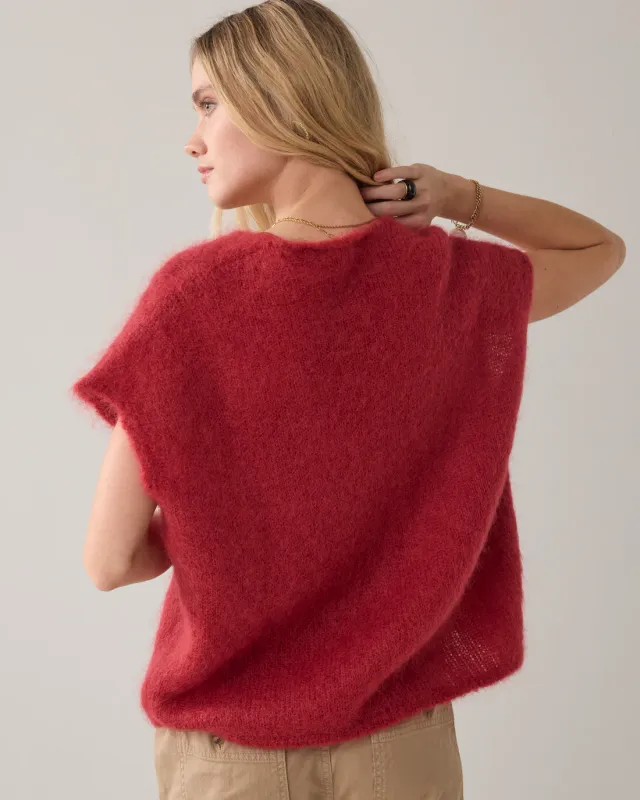 Sleeveless knitted cardigan brick red