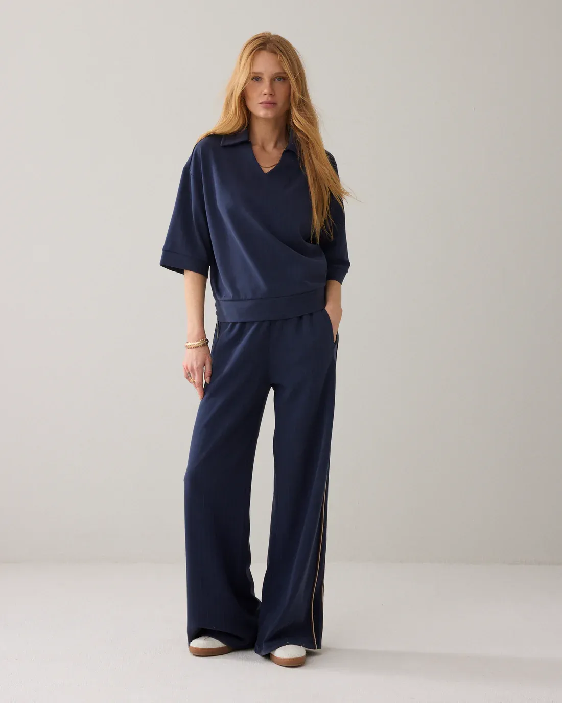 Pinstripe polo shirt in scuba fabric blue