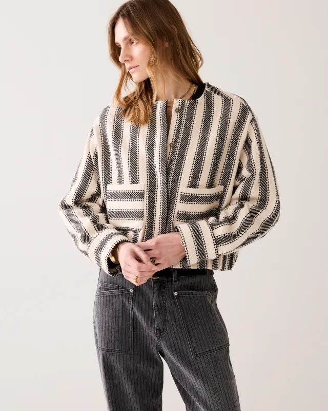 Reversible striped jacket black and cream