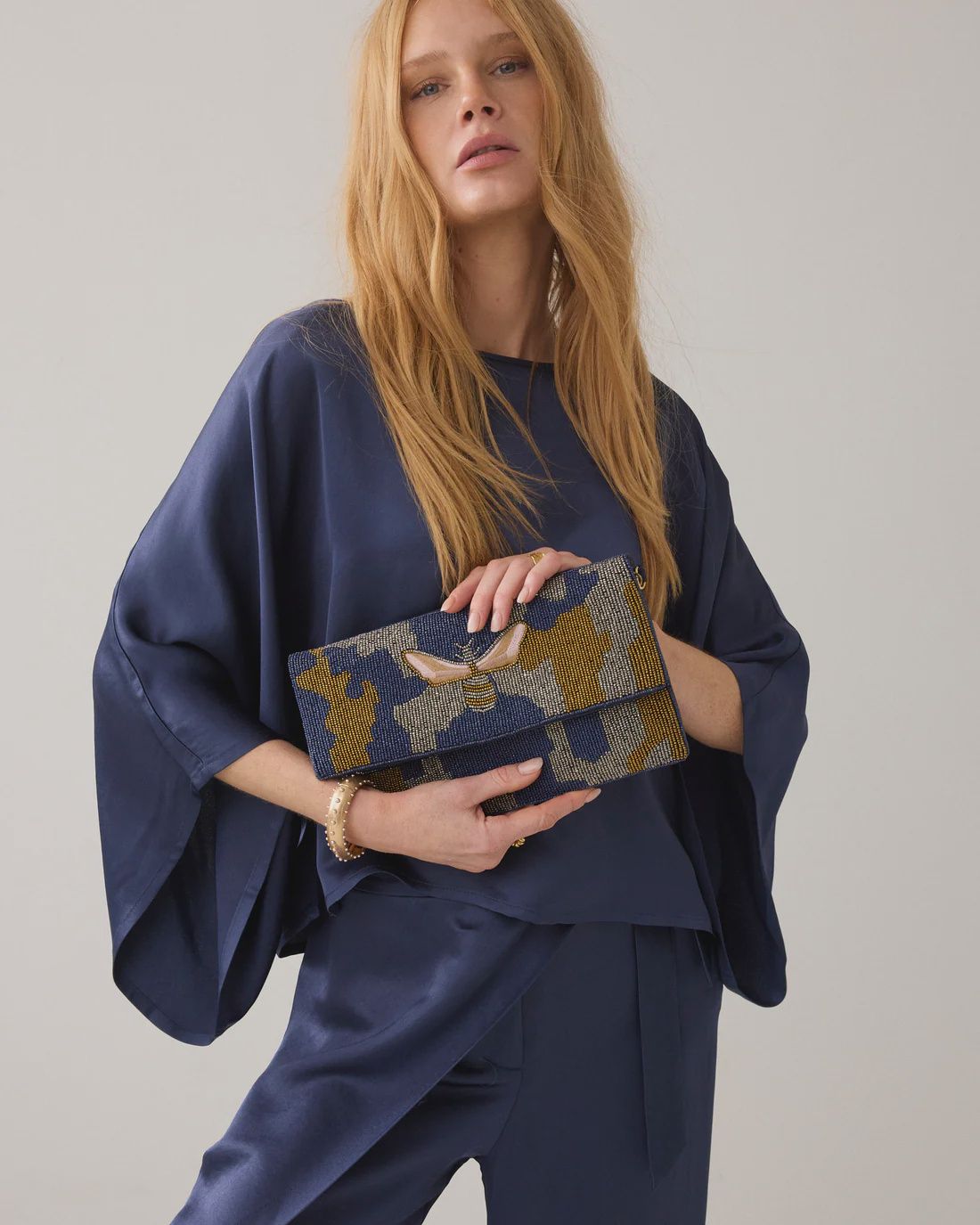 Midnight blue beaded clutch