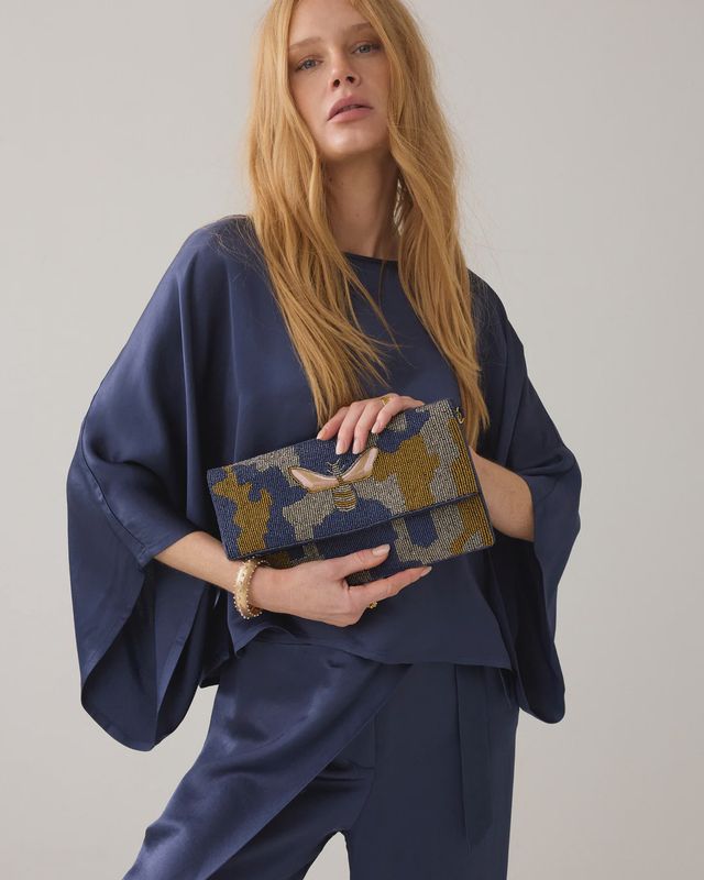 Midnight blue beaded clutch