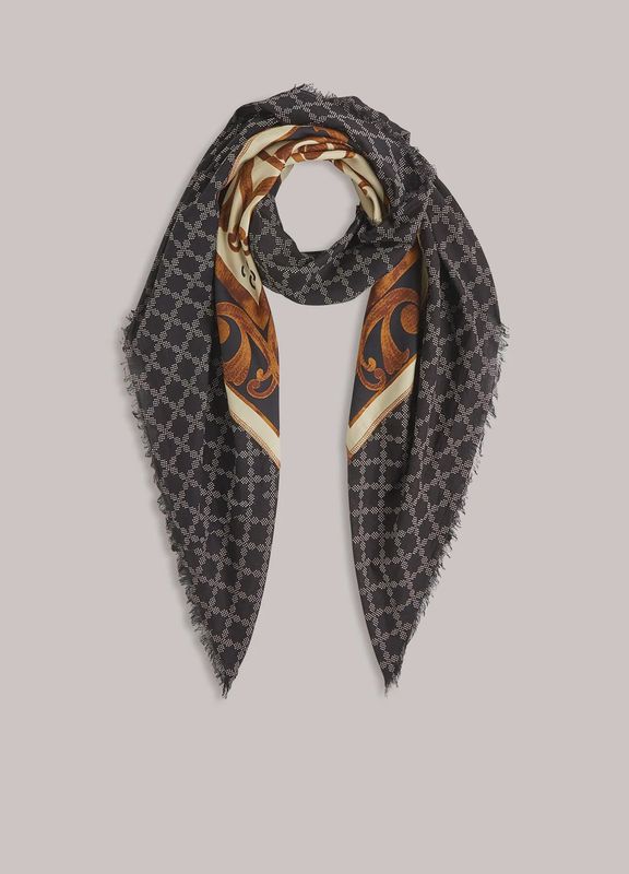 Satin viscose square scarf black and tan