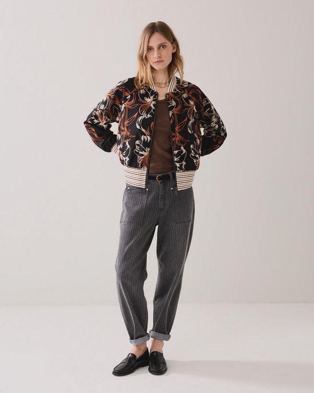 Embroidered bomber jacket black and tan