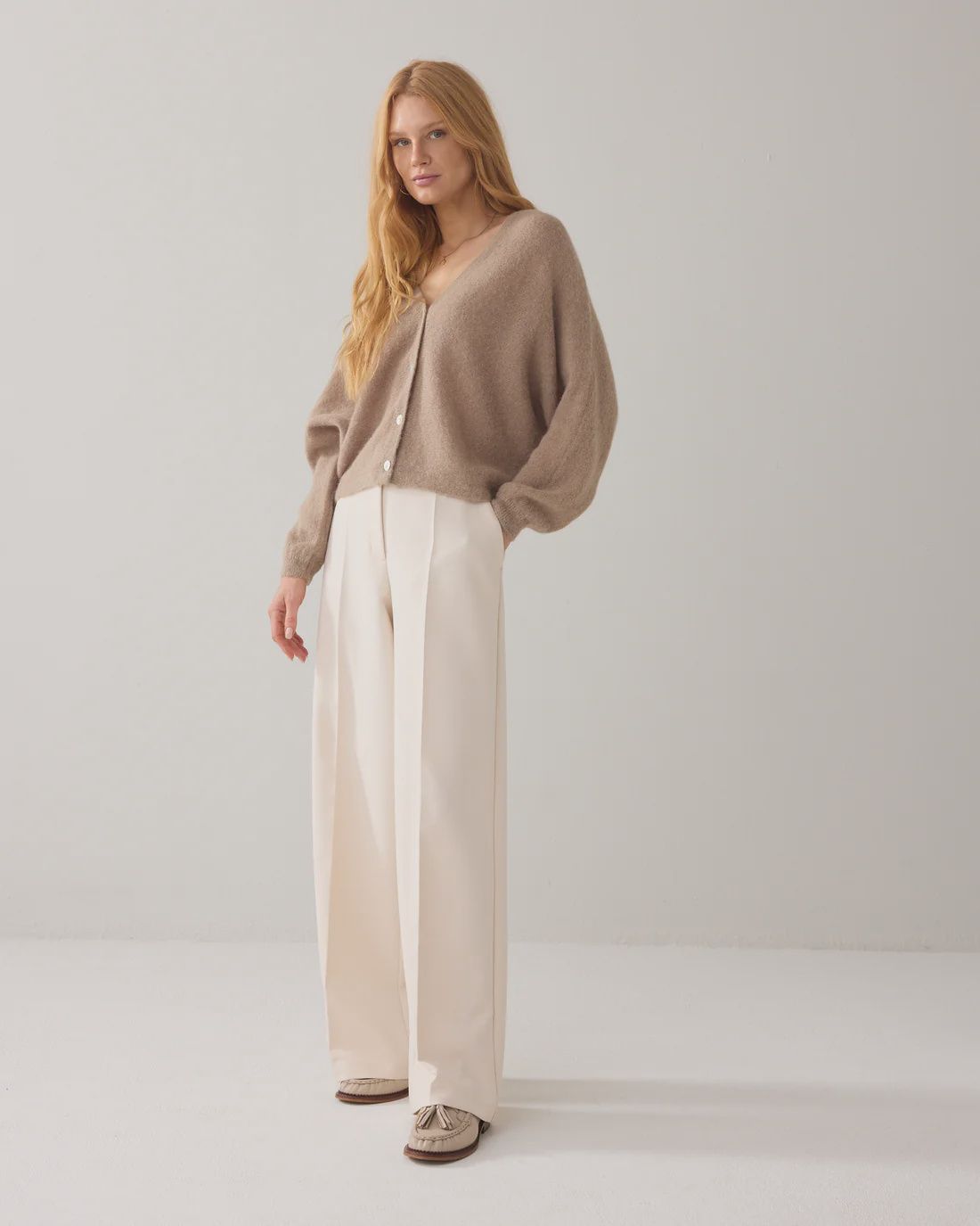 Jersey wide leg trousers cream