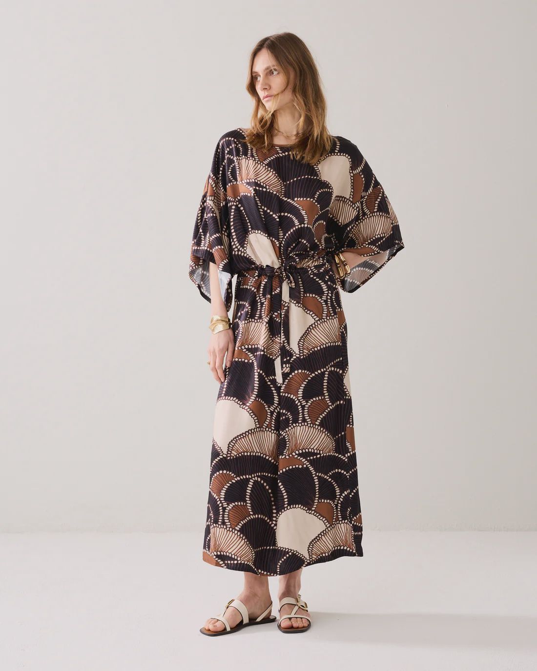 Midi drawstring dress black and tan