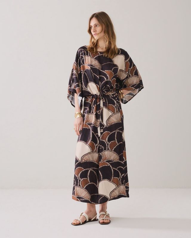 Midi drawstring dress black and tan