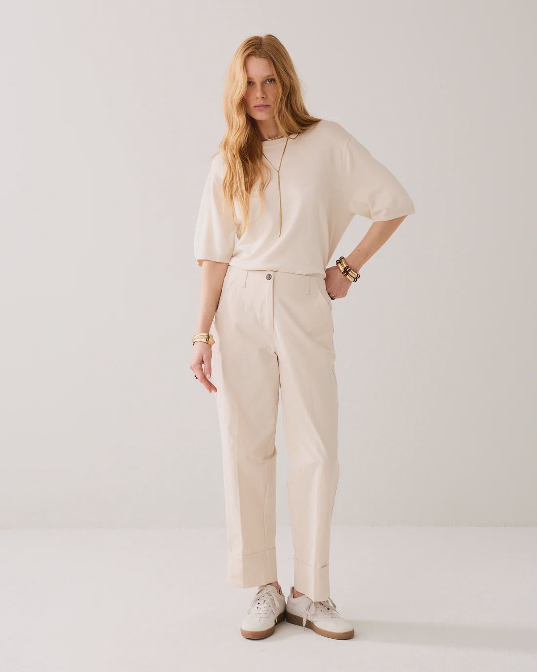 Cotton blend trousers cream