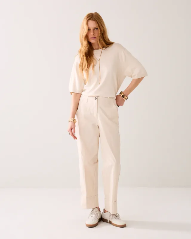 Cotton blend trousers cream
