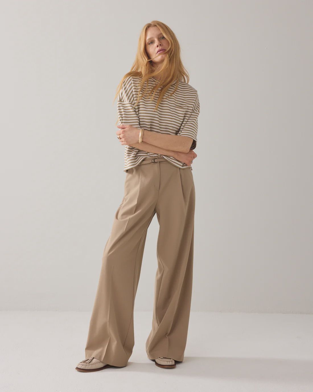 Pleated wide leg trousers camel brown