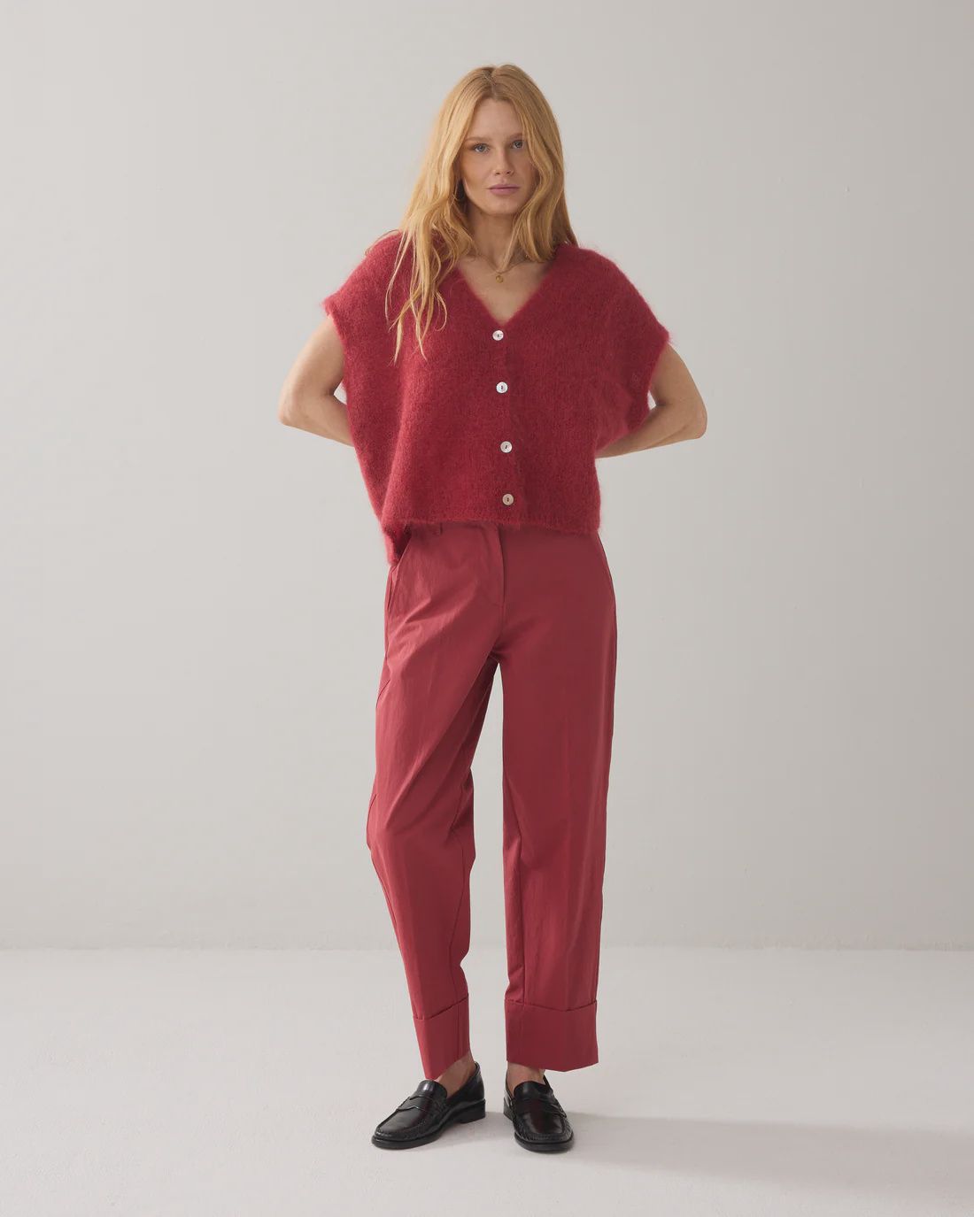 Cotton blend trousers brick red