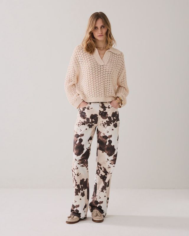 Loose fit cow print jeans