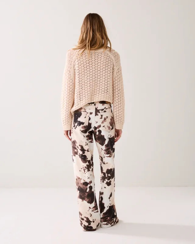 Loose fit cow print jeans