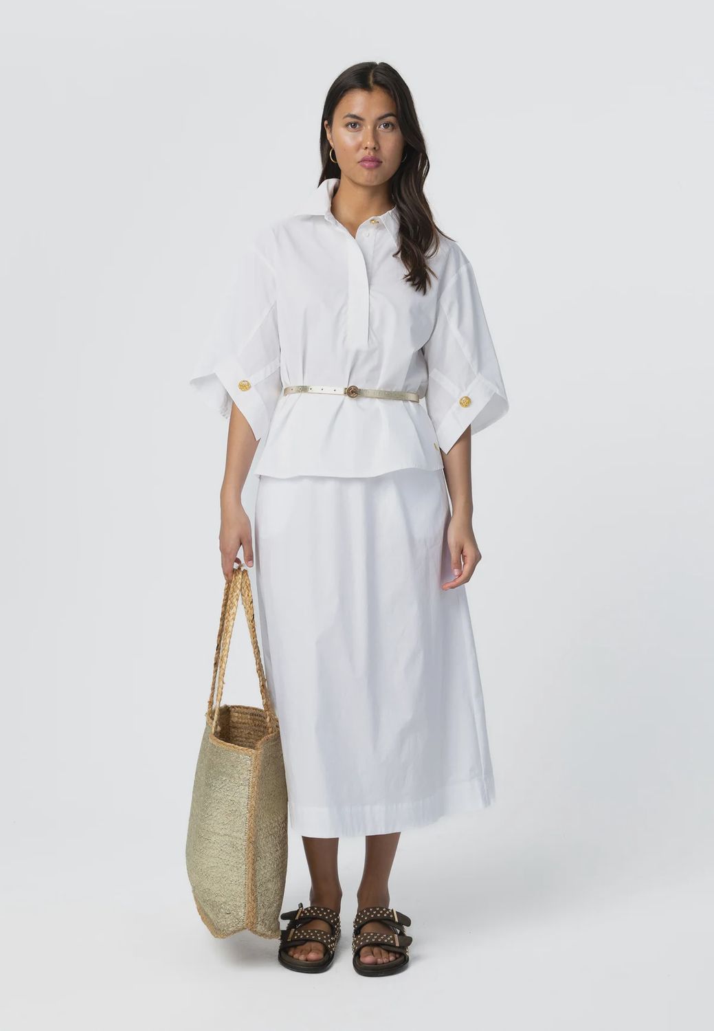 White shirt with button sleeves