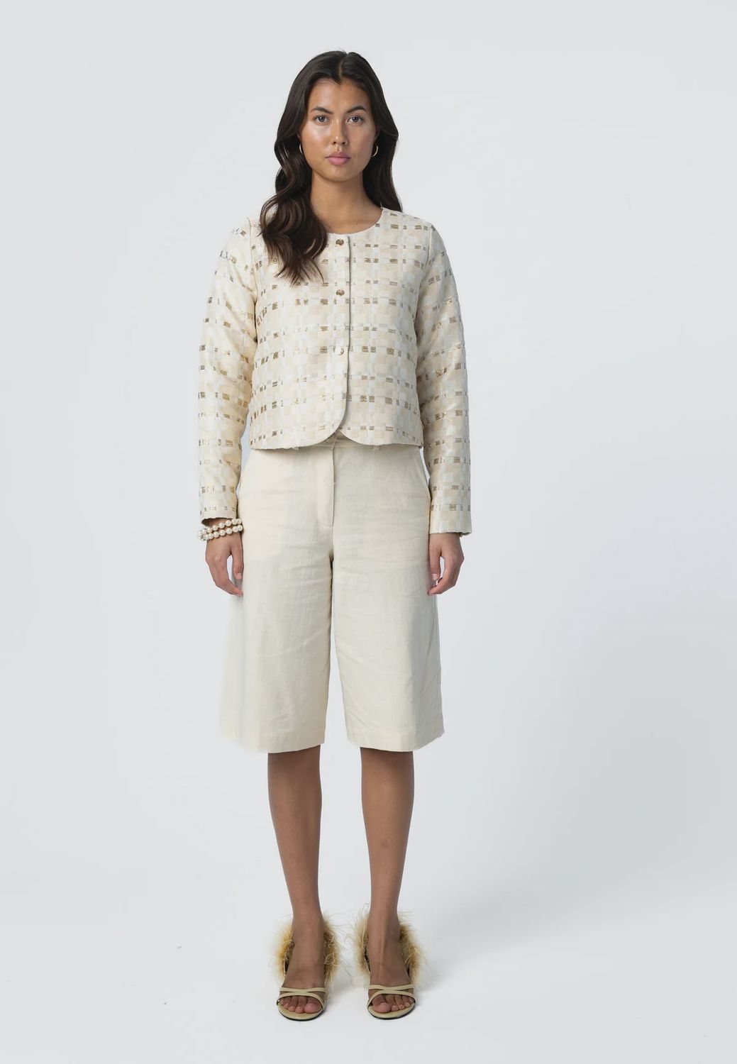 Shimmer jacquard jacket cream and gold