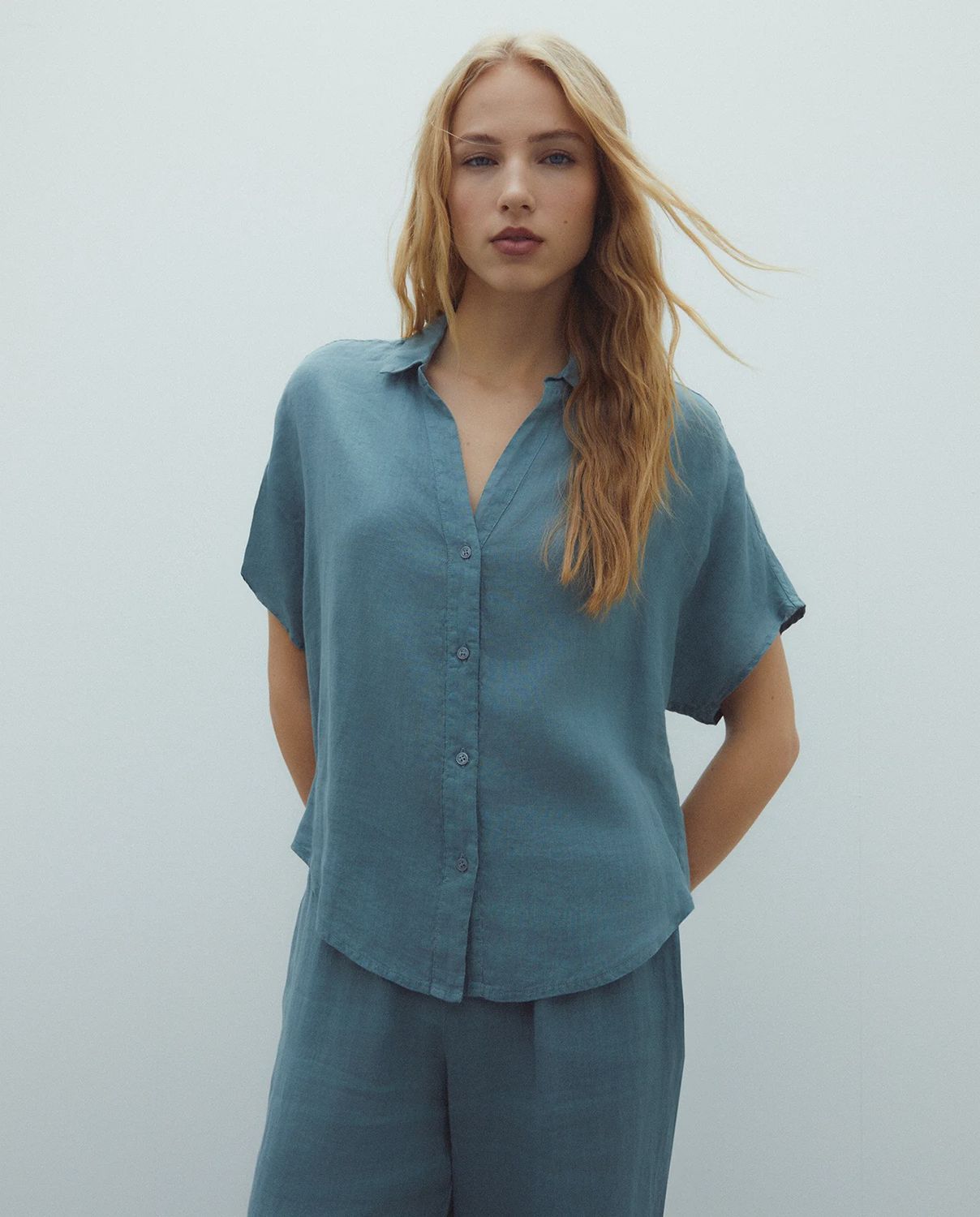 Linen blouse duck egg blue