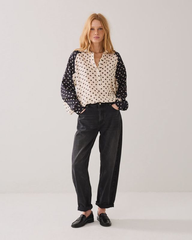 Boxy polka dot blouse cream and black