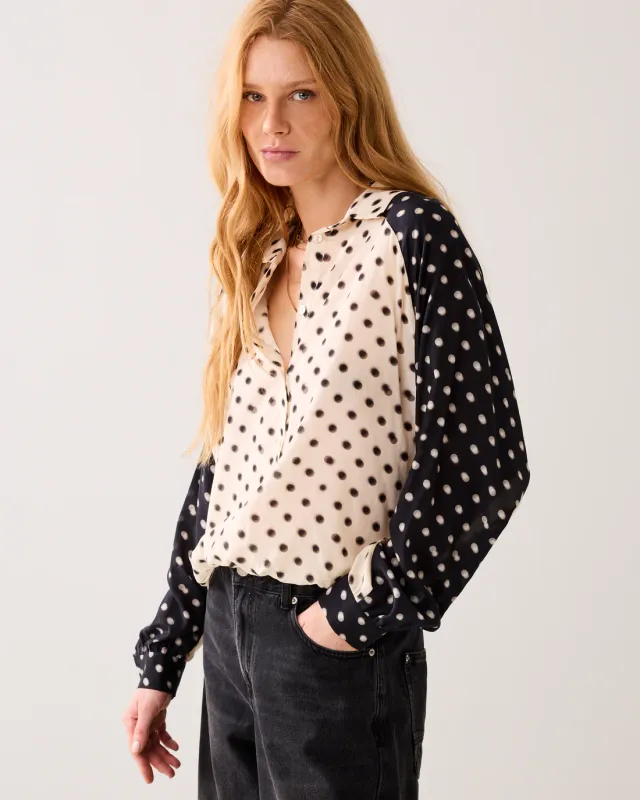 Boxy polka dot blouse cream and black