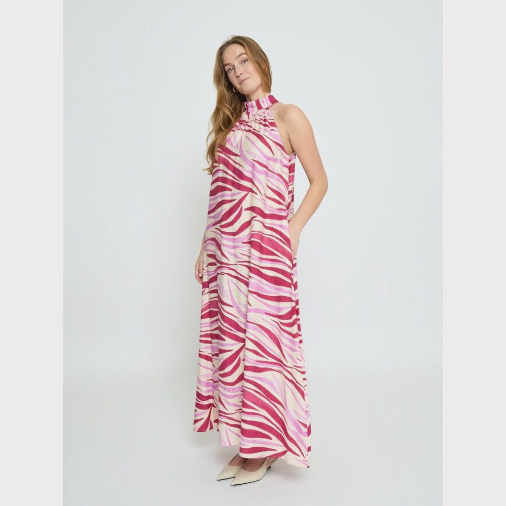 Opeya halterneck dress pink and cream