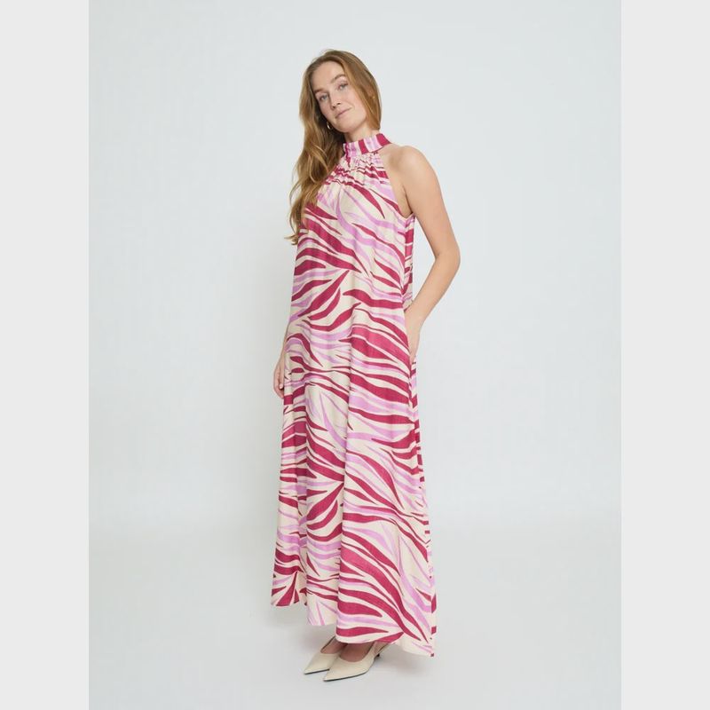 Opeya halterneck dress pink and cream