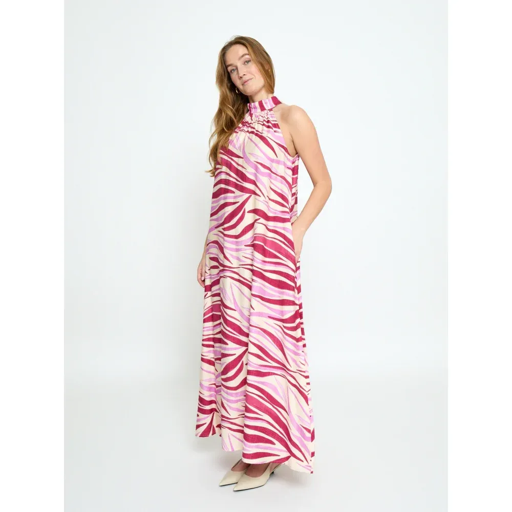 Opeya halterneck dress pink and cream