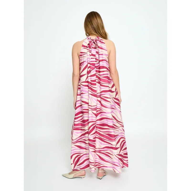 Opeya halterneck dress pink and cream