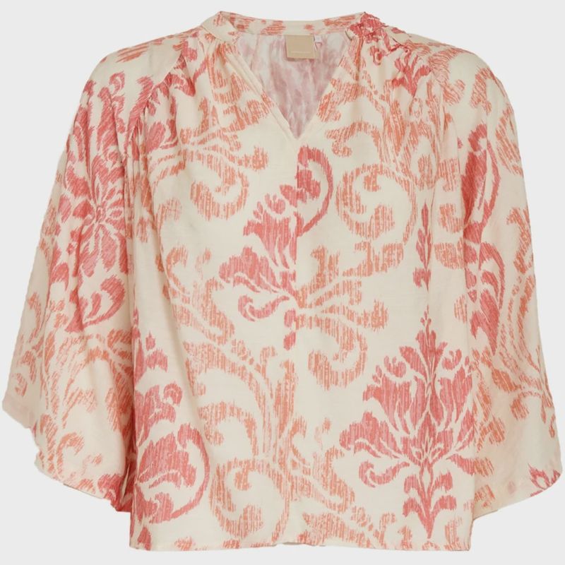 Otella blouse cream with pink and orange print
