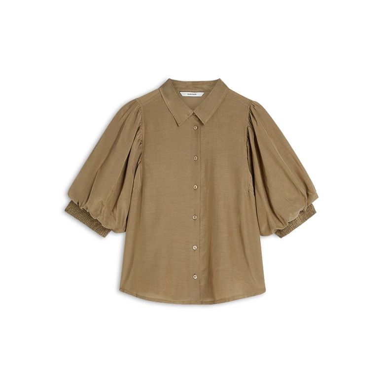 Short puff sleeve blouse brown