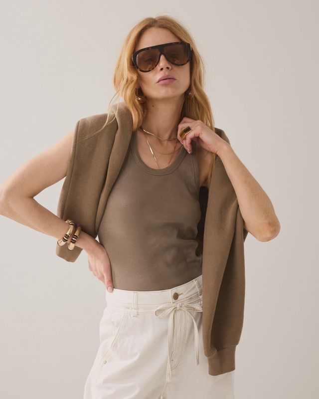 Ribbed tank top metallic brown