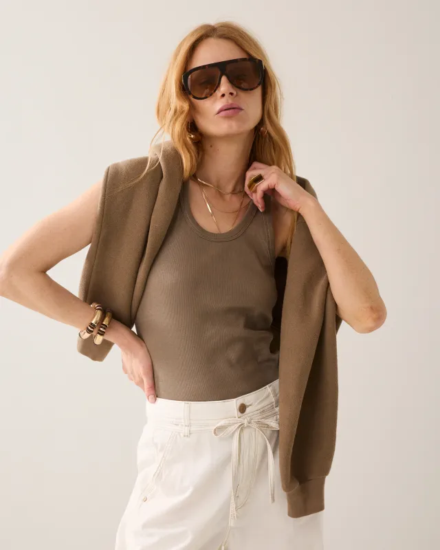 Ribbed tank top metallic brown