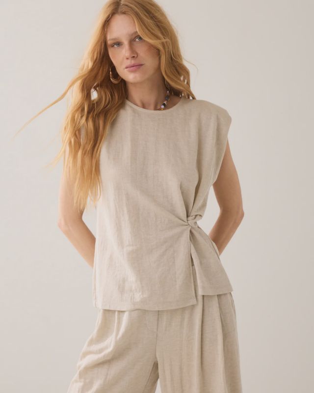 Linen look jersey top beige