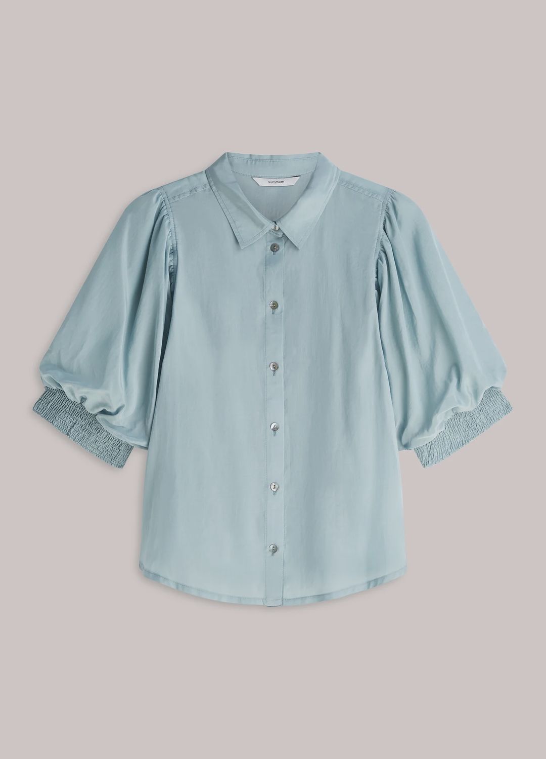 Short puff sleeve blouse duck egg blue