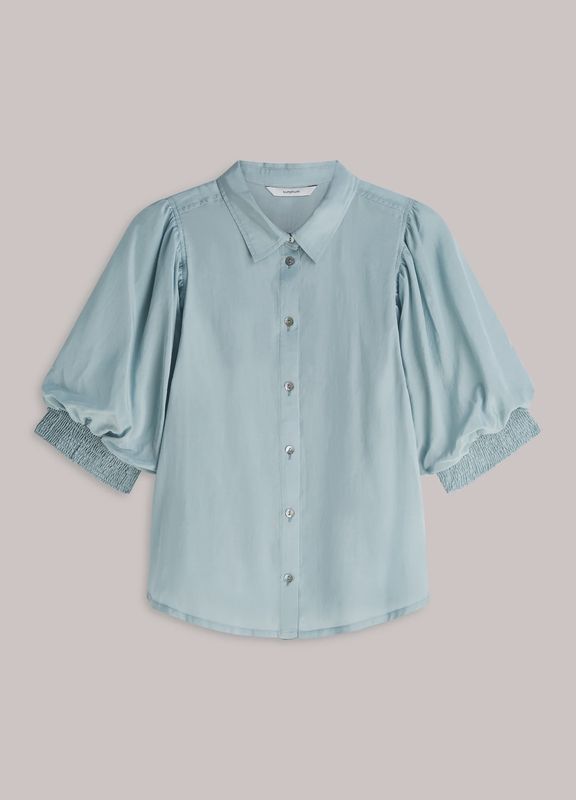 Short puff sleeve blouse duck egg blue