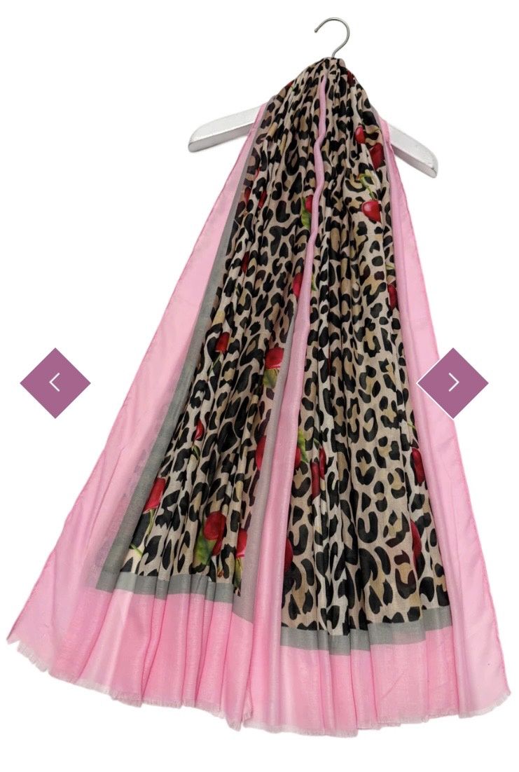 Cherry and leopard print pink scarf