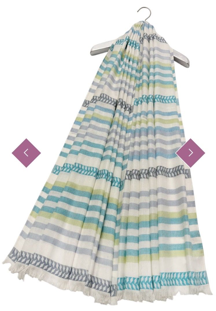 Striped cotton scarf blue