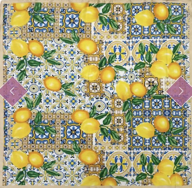 Sicilian lemon print square scarf blue and yellow
