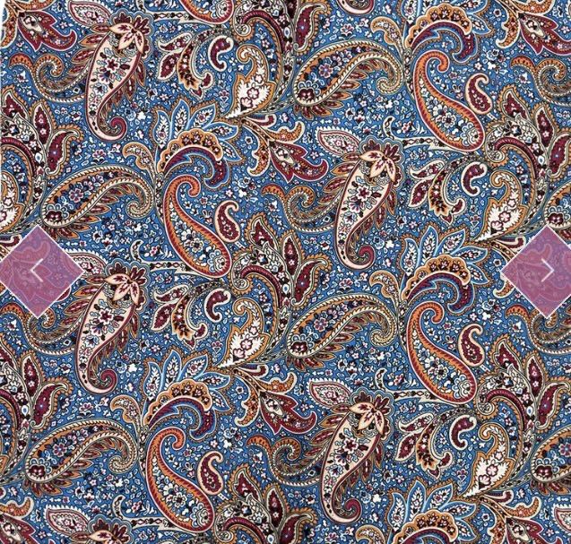 Paisley print square silk scarf deep blue
