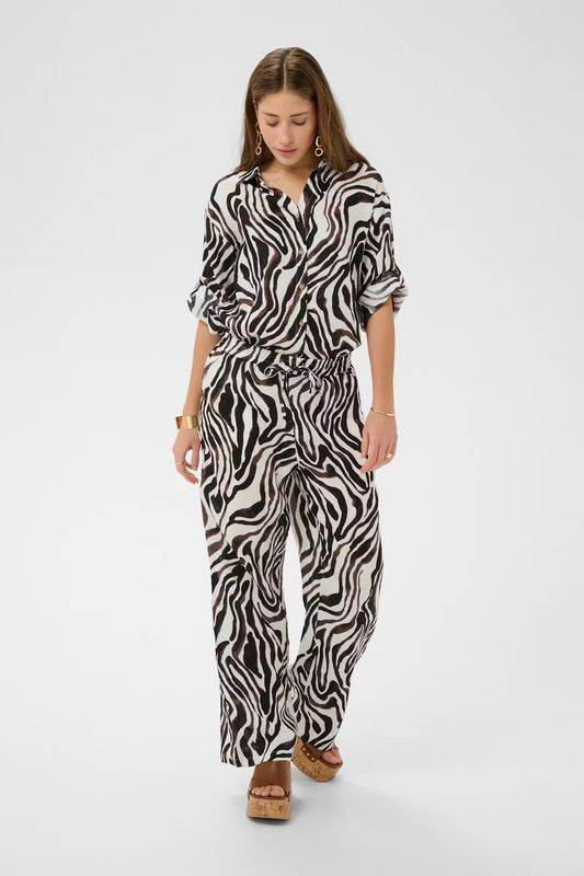 Bellis linen trousers black white animal print