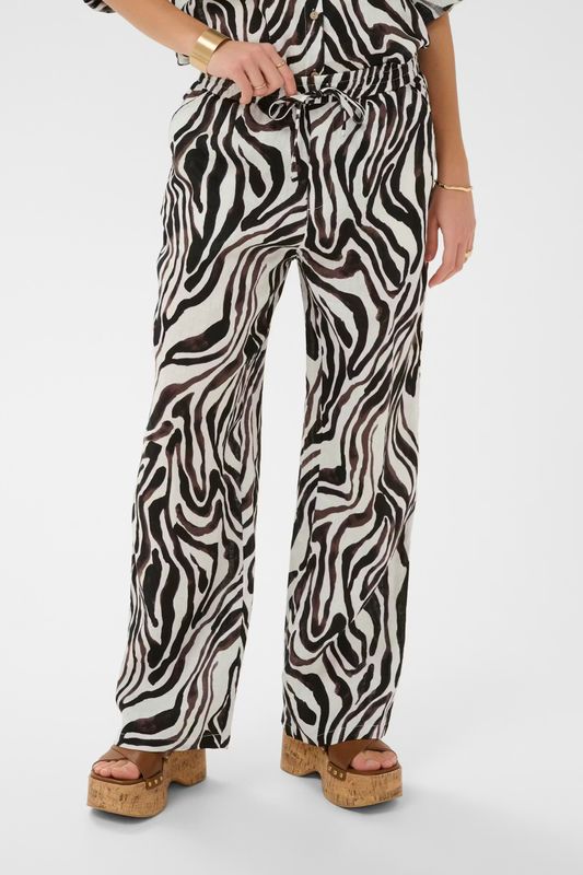 Bellis linen trousers black white animal print