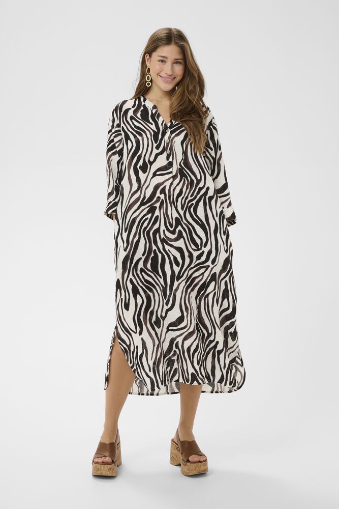 Bellis linen Kaftan dress black and white animal print