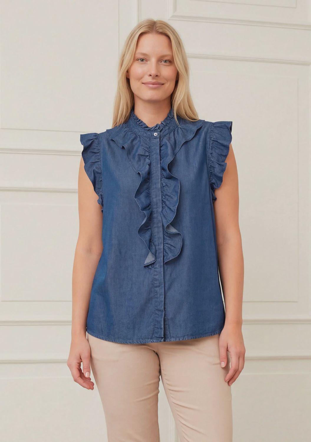 Ganja flounce top denim blue