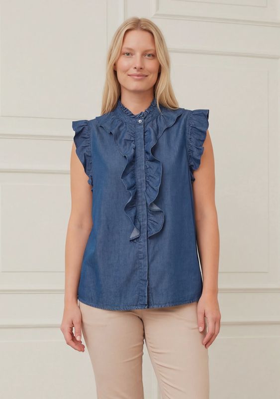 Ganja flounce top denim blue