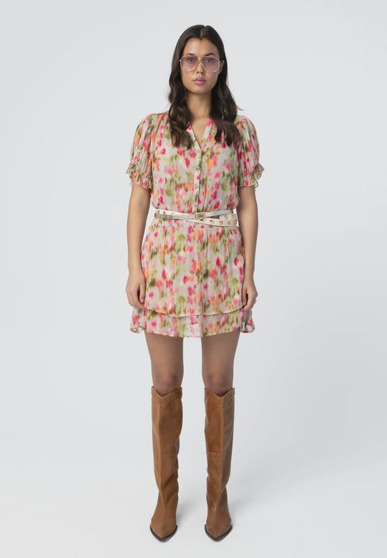 Faded floral print top pink multi
