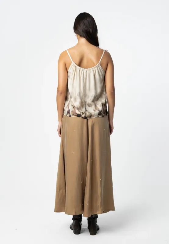 Maxi skirt with gold eyelets brown